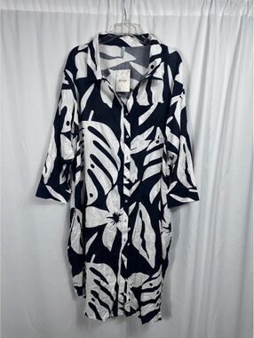 Raviya Black and White Floral Button-Up Dress Size 2X